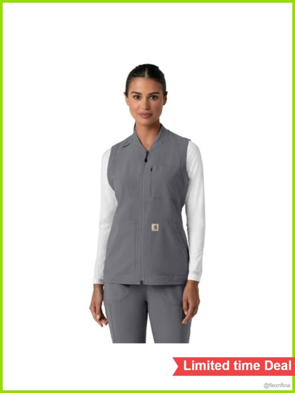 Carhartt Women's Lightweight Scrub Vest, Rugged Flex, Stethoscope Holder, Zipper